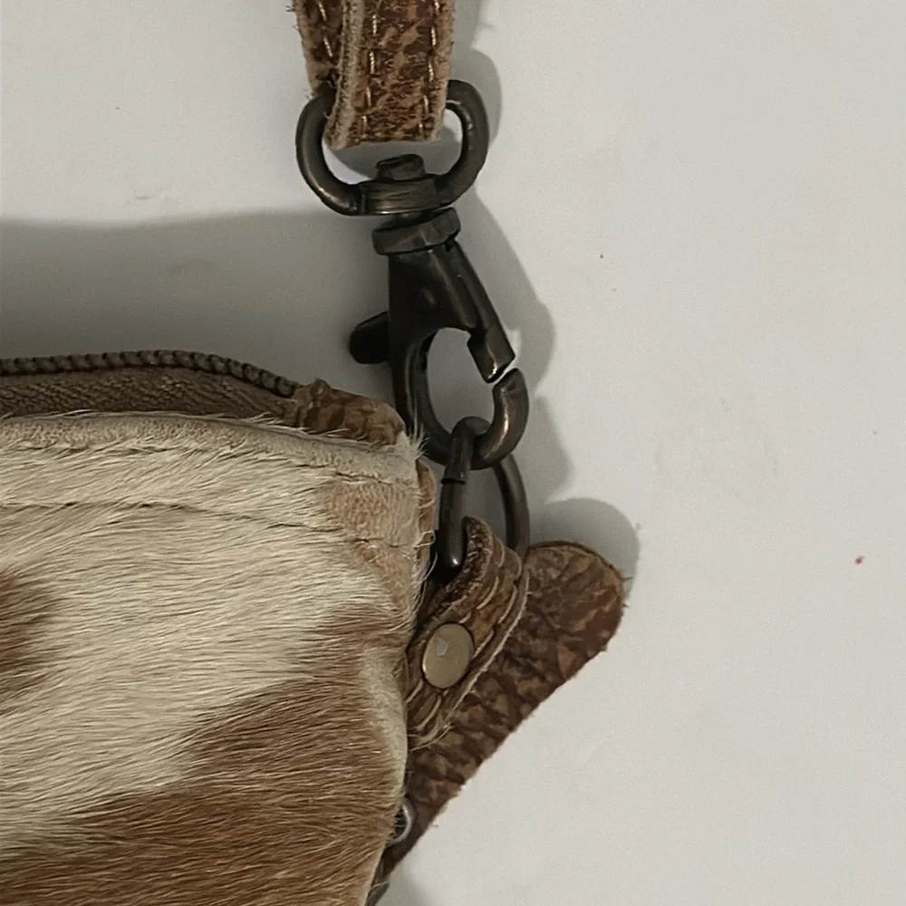 Myra cowhide leather and canvas upcycled crossbody bag EUC